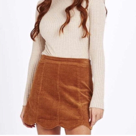 Altar’d State | Navy Scalloped Hem Corduroy Skirt - Picture 2 of 4